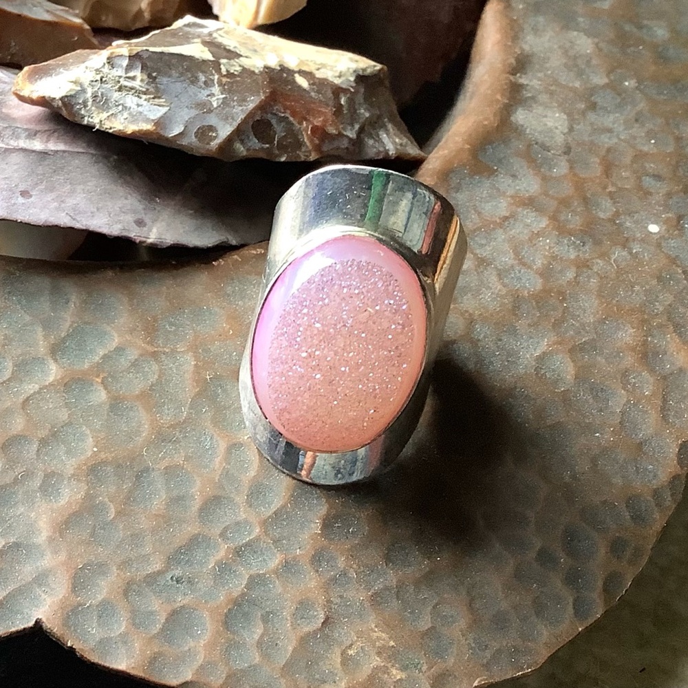 Pink Druzzy Sterling Silver Ring